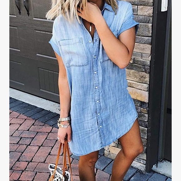 Denim Button Up Shirt Dress M NWT - Picture 1 of 5